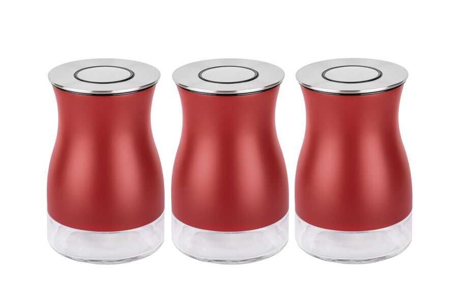 TANTİTONİ 3 PARÇA KIRMIZI CAM KAVANOZ SETİ 730ML