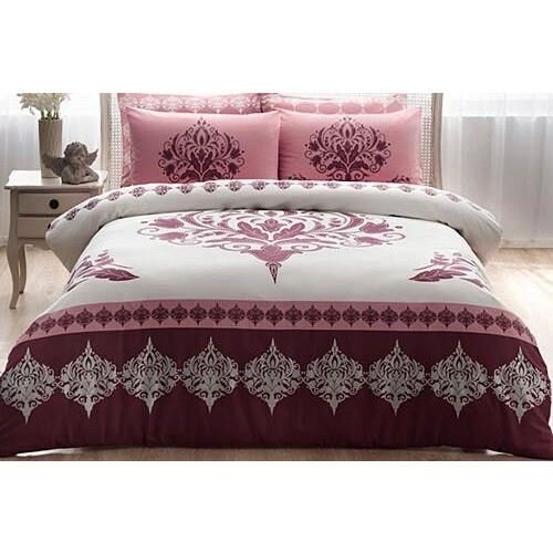 Taç Saten Çift Kişilik Nevresim Takımı Venna Mürdüm