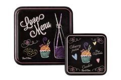 TANTİTONİ MELAMİN LOVE MENU DESENLİ 2 Lİ KARE KAYDIRMAZ TEPSİ 24-33 CM