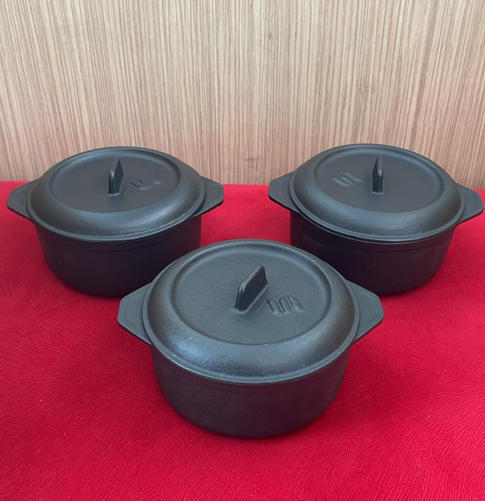 SÜREL DÖKÜM 12 CM 3 LÜ YUVARLAK SET GÜVEÇ TENCERE MAT SİYAH