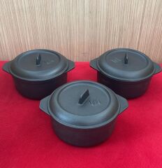 SÜREL DÖKÜM 12 CM 3 LÜ YUVARLAK SET GÜVEÇ TENCERE MAT SİYAH