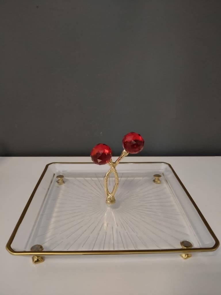 Selim Dekor Kristal Kare Büyük Sunum Kırmızı