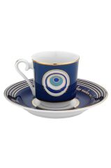 Kütahya Porselen Nazar Boncuklu Kahve Fincan Takım Kobalt