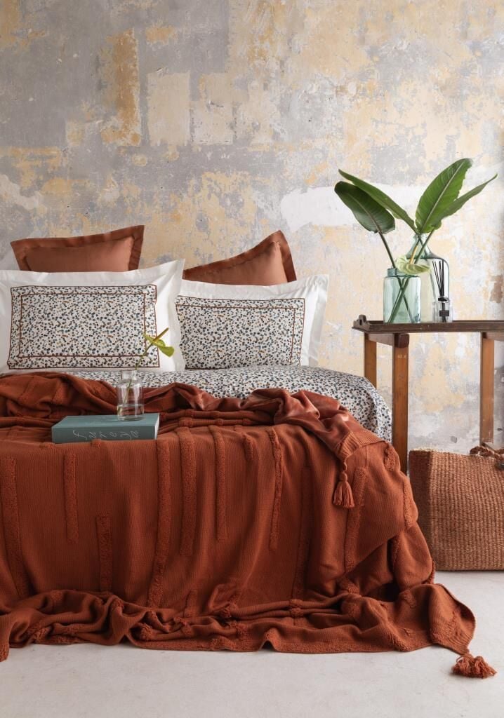 APRİCİTAS TRİKOLU BATTANİYELİ SET STAMPINO TERRACOTTA ÇİFT KİŞİLİK