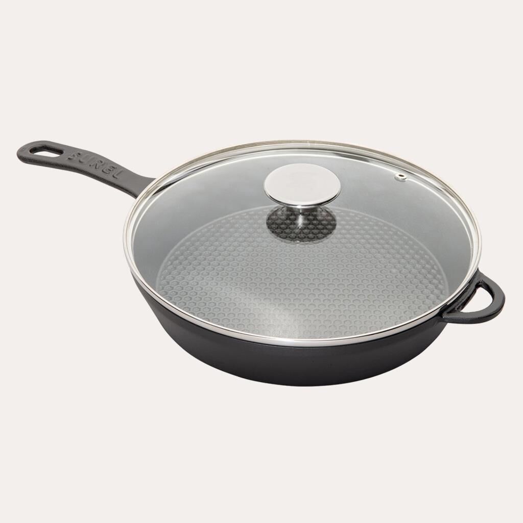 SÜREL DÖKÜM 28 CM YUVARLAK CAM KAPAKLI TAVA MAT SİYAH