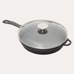 SÜREL DÖKÜM 28 CM YUVARLAK CAM KAPAKLI TAVA MAT SİYAH