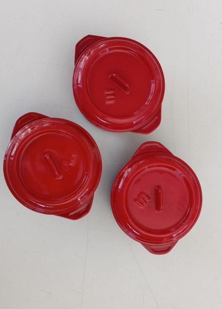 SÜREL DÖKÜM 12 CM 3 LÜ YUVARLAK SET GÜVEÇ TENCERE KIRMIZI