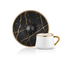 Koleksiyon Sufi Türk Kahve Seti 6lı Mermer Siyah Parlak Altın