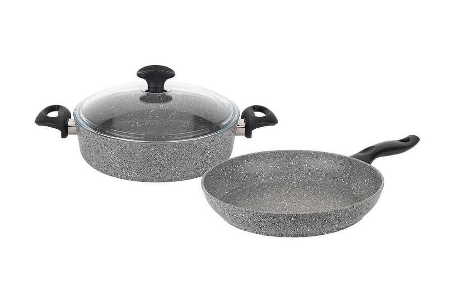 TANTİTONİ GRANITTE 3 PARÇA GRİ GRANIT SIĞ TENCERE VE TAVA SETİ