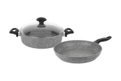 TANTİTONİ GRANITTE 3 PARÇA GRİ GRANIT SIĞ TENCERE VE TAVA SETİ