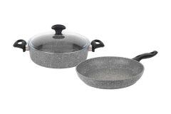 TANTİTONİ GRANITTE 3 PARÇA GRİ GRANIT SIĞ TENCERE VE TAVA SETİ