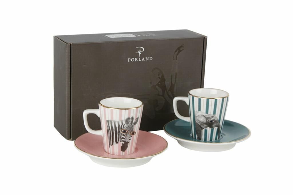 Porland Wild Life Zebra-Elephant Tabaklı Kahve Takımı 4 Parça 04ALM005318