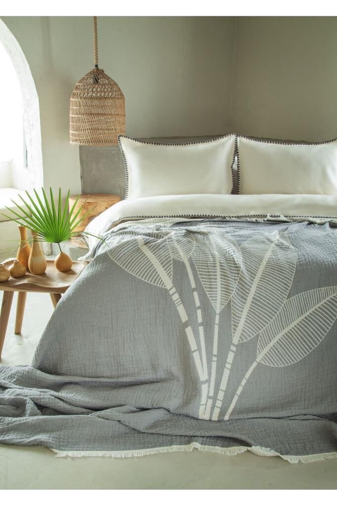 Apricitas Home Muslin Yatak Örtüsü Nev set. June Gri