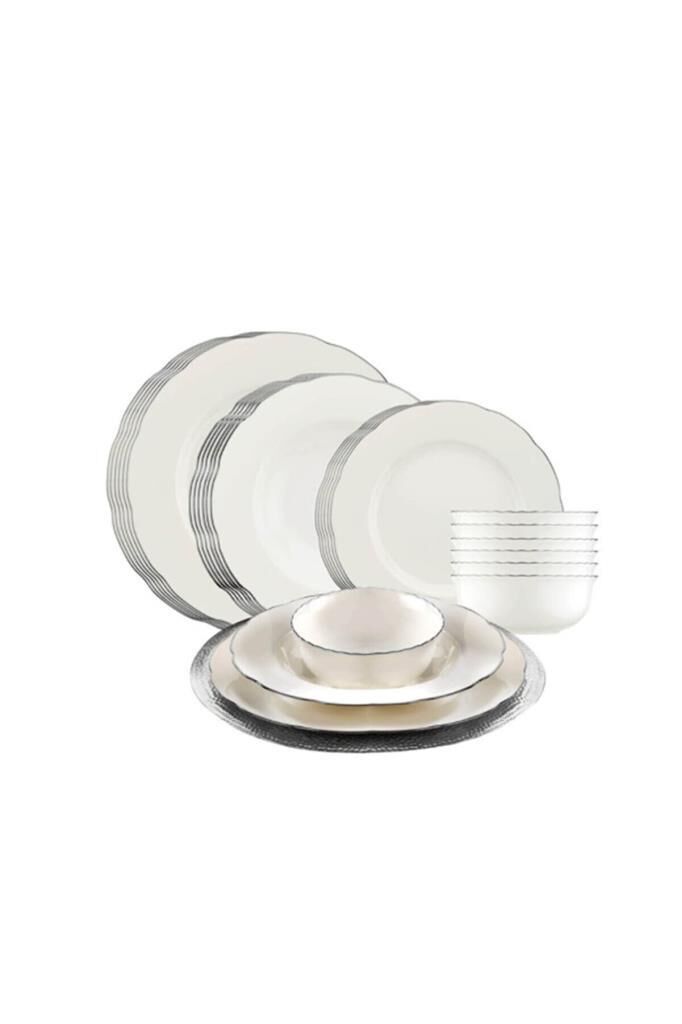 Kütahya Porselen Bone Olympos 24 Parça Platin Fileli Yemek Takımı