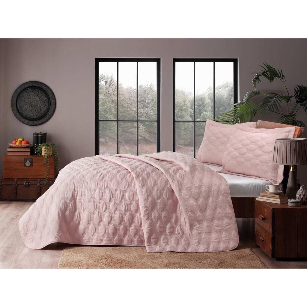 Taç Marissa Çift Kişilik Yatak Örtüsü Takımı Pudra