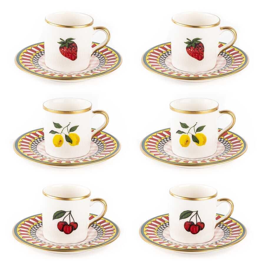 TANTİTONİ GOLD YALDIZLI MEYVE DESENLİ 12 PARÇA KAHVE FİNCAN TAKIMI