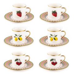 TANTİTONİ GOLD YALDIZLI MEYVE DESENLİ 12 PARÇA KAHVE FİNCAN TAKIMI