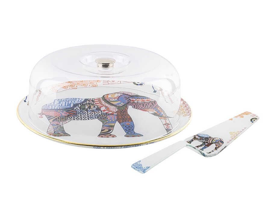 TANTİTONİ CAM FİL DESENLİ YUVARLAK 3 PARÇA FANUS SETİ