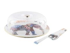 TANTİTONİ CAM FİL DESENLİ YUVARLAK 3 PARÇA FANUS SETİ