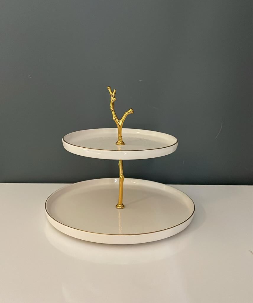 TANTİTONİ REACT KREM RENGİ GOLD YALDIZLI SERAMİK 2 KATLI KURABİYELİK 26 CM