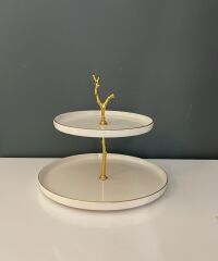 TANTİTONİ REACT KREM RENGİ GOLD YALDIZLI SERAMİK 2 KATLI KURABİYELİK 26 CM