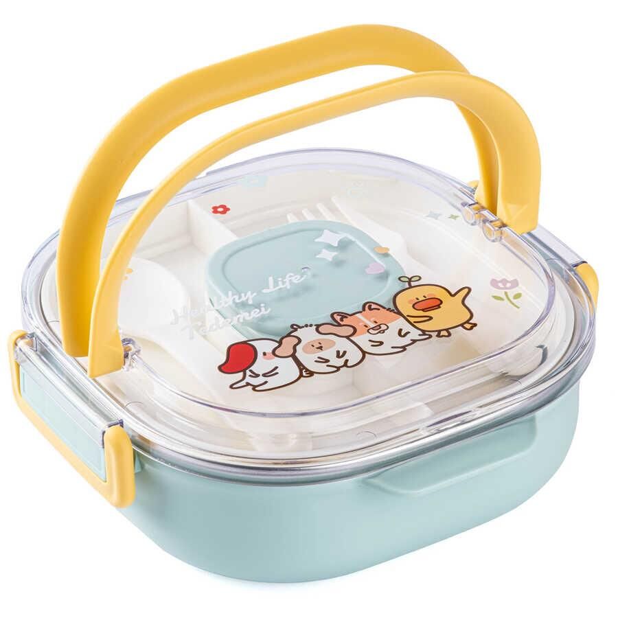 TANTİTONİ TEDEMEI MAVİ PASLANMAZ ÇELİK 3 BÖLMELİ ÇATAL VE KAŞIKLI  YEMEK TAŞIMA KABI 700 ML