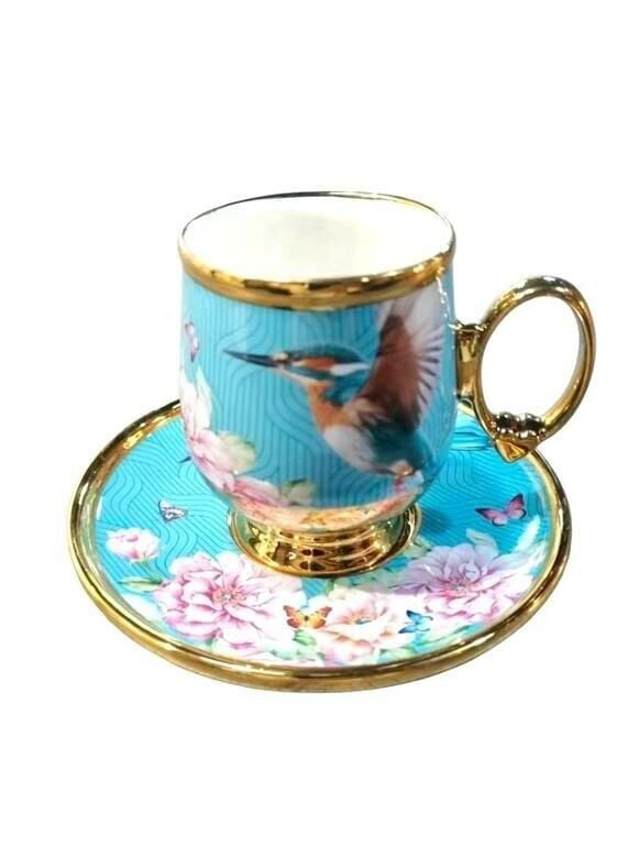 ROYKING KUŞLU TURKUAZ 6 KİŞİLİK KAHVE FİNCAN TAKIMI