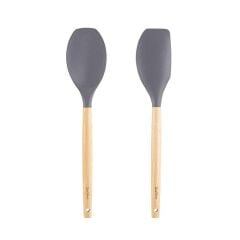 TANTİTONİ BAMBU SAPLI GRİ RENKLİ SİLİKON BÜYÜK KAŞIK VE SPATULA SETİ