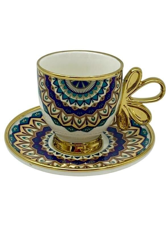 ROYKING YEŞİL-SARI DESENLİ 6 KİŞİLİK KAHVE FİNCANI