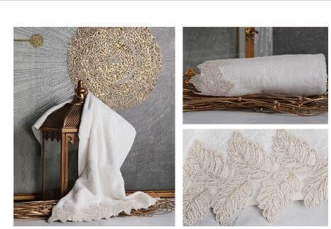 LEYDİ HOME YAPRAK DANTELLİ HAVLU KREM 50X90 CM