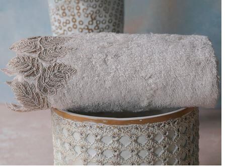 LEYDİ HOME YAPRAK DANTELLİ BEJ HAVLU 50X90 CM