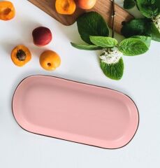 Keramika Noyan 26 cm Kayık Tabak Mat Pembe Kahverengi Fileli