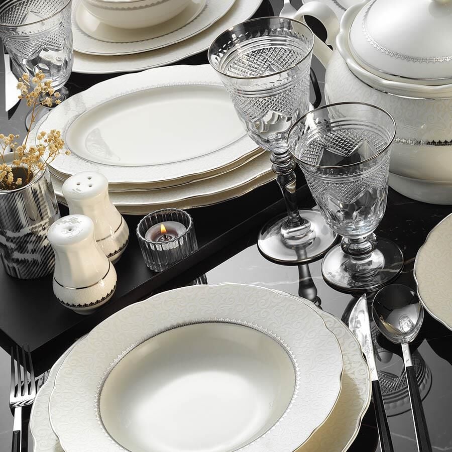 Kütahya Porselen Bone Olympos 62 Parça 1138020 Desenli Yemek Takımı