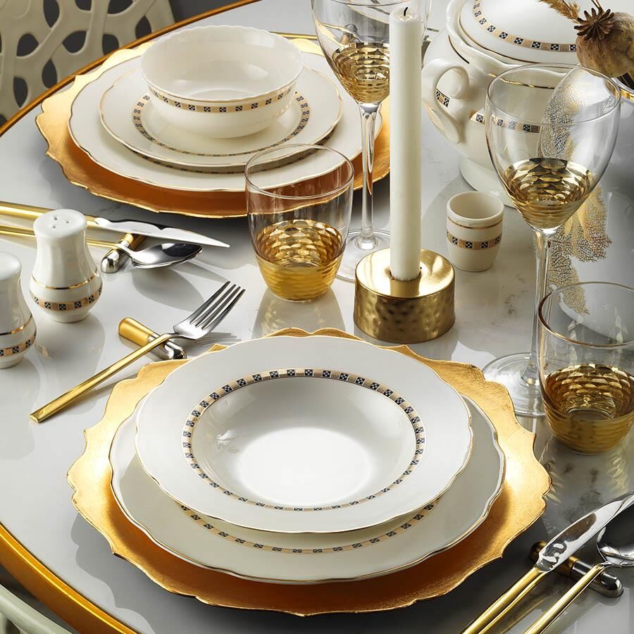 Kütahya Porselen Bone Olympos 62 Parça 1138221 Desenli Yemek Takımı