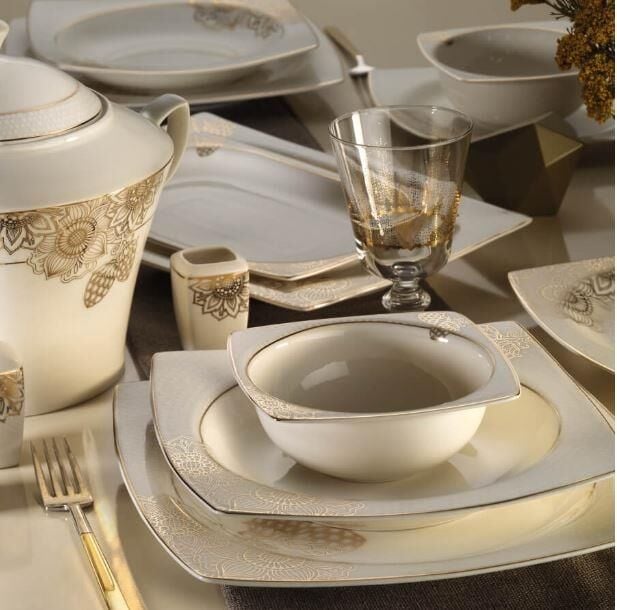 Kütahya Porselen Bone Mare 62 Parça 10362 Desenli Yemek Takımı