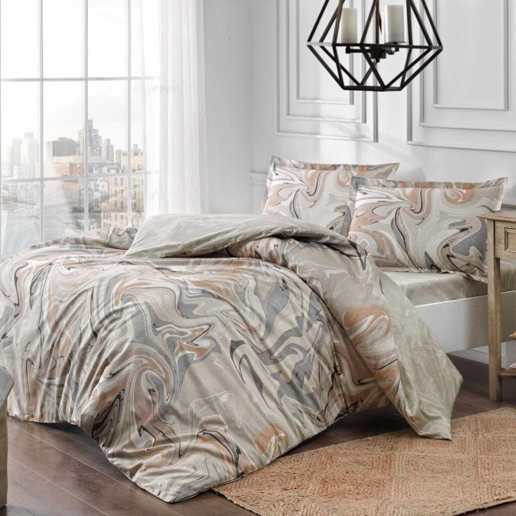 Taç Valenta Saten Çift Kişilik Nevresim Takımı Bej