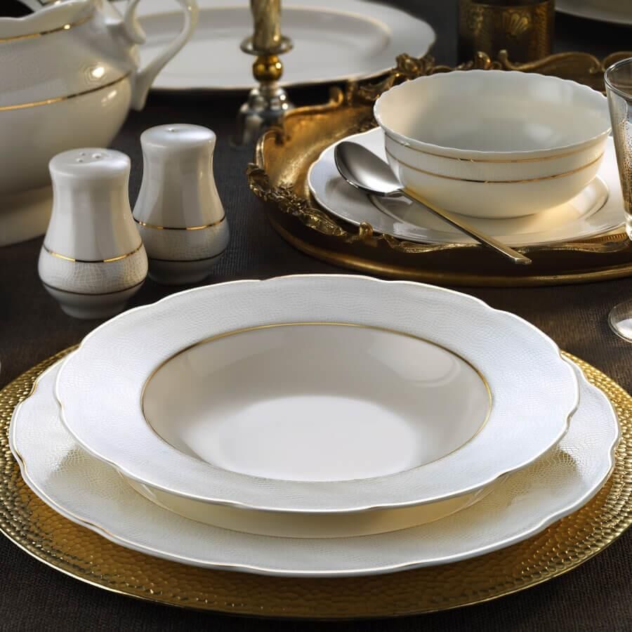 Kütahya Porselen Bone Olympos 62 Parça 10066A Desenli Yemek Takımı