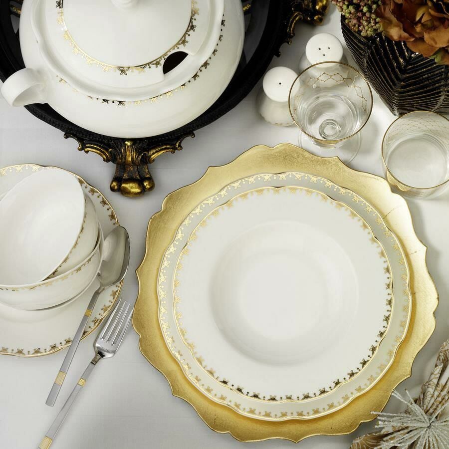 Kütahya Porselen Bone Olympos 62 Parça 9439 Desenli Yemek Takımı