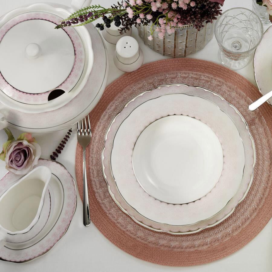 Kütahya Porselen Bone Olympos 62 Parça 92904 Desenli Yemek Takımı