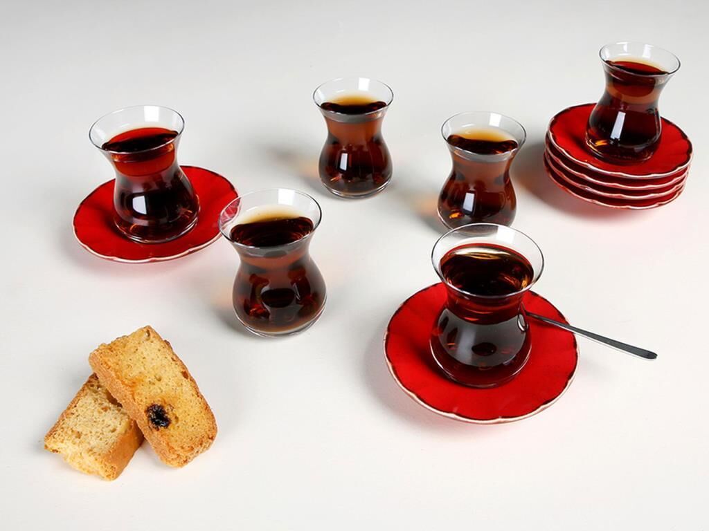 PORLAND SEASONS KIRMIZI 12 PARÇA 6 KİŞİLİK ÇAY TAKIMI