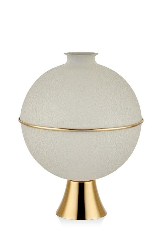 SETABİANCA TEXTURED DARK AYAKLI KÜRE VAZO CREAM GOLD