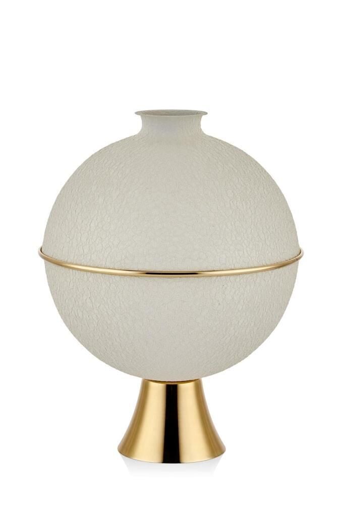 SETABİANCA TEXTURED DARK AYAKLI KÜRE VAZO CREAM GOLD