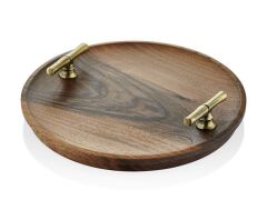 SETABİANCA KULPLU AHŞAP TEPSİ YUVARLAK BRONZ