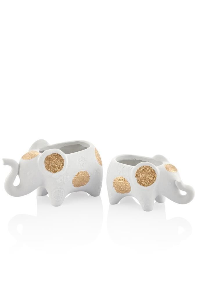 SETABIANCA 2Lİ BEYAZ ALTIN FİLFİGÜRLÜ SUKULENTVAZO SET